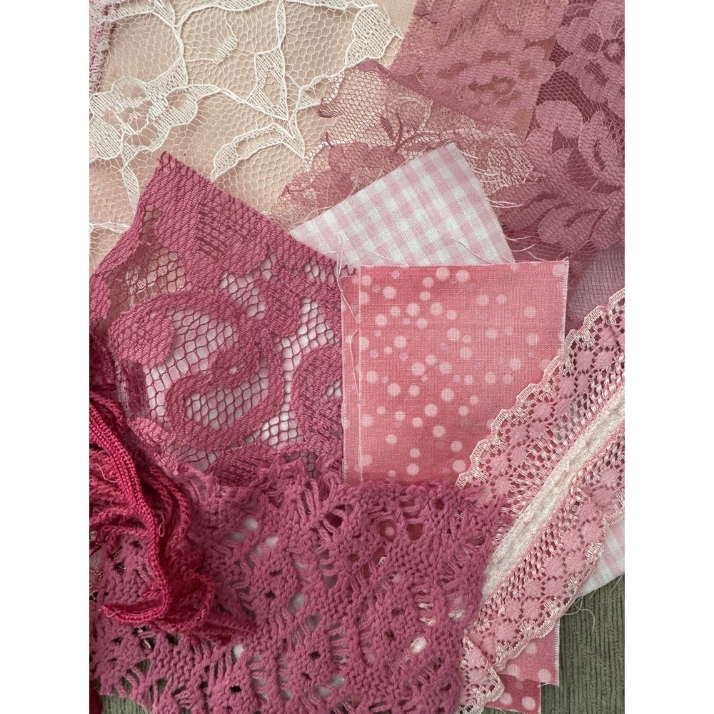 Blue  & Pink Kit 35+ Vintage Embroidered Linens Lace Button Junk Journal vintage - Picture 9 of 16